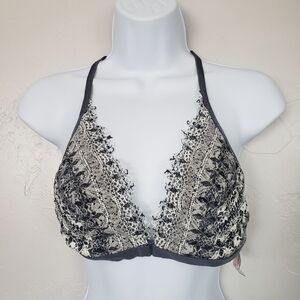 Victoria's Secret NWT Body by Victoria Bralette Grey White Lace Large Front Clas
